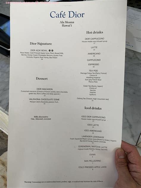 dior café menu|cafe dior prices.